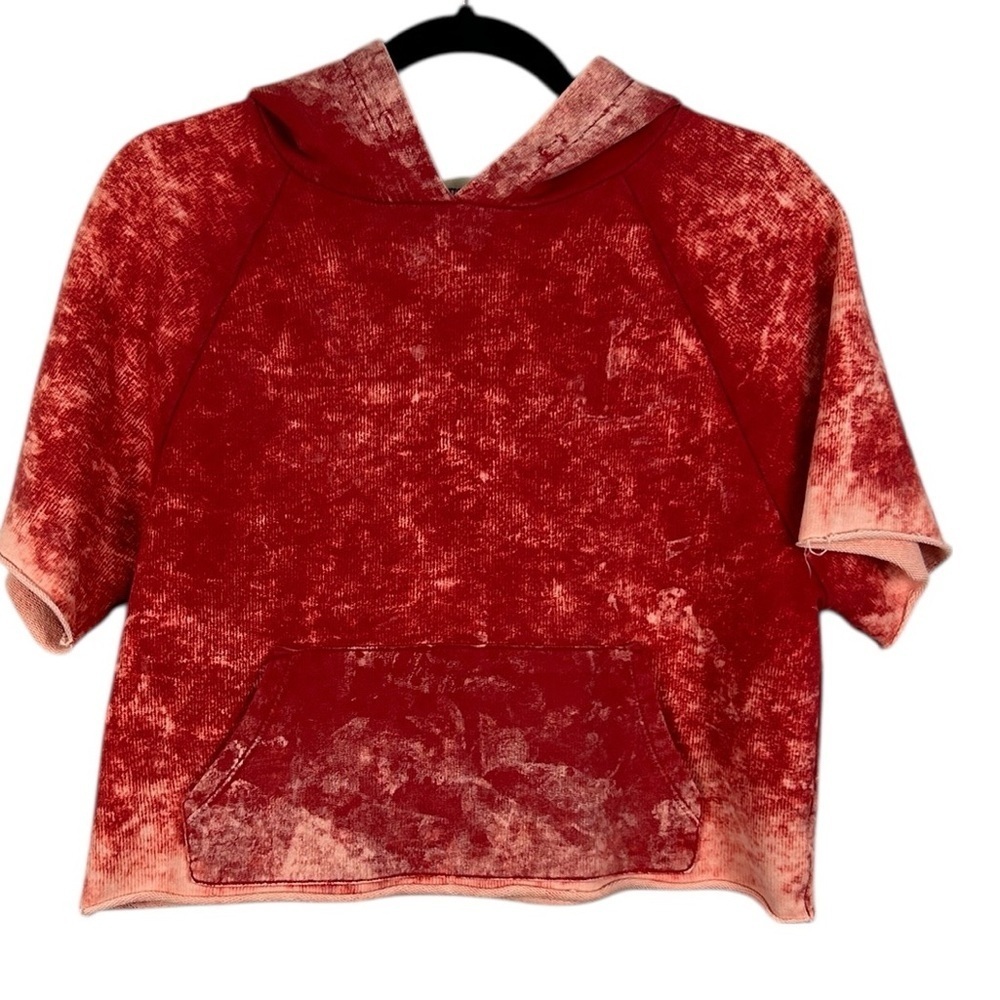 Cotton Citizen Casual Tie-Dye Short Sleeve Cropped Hoodie Small Red Lounge